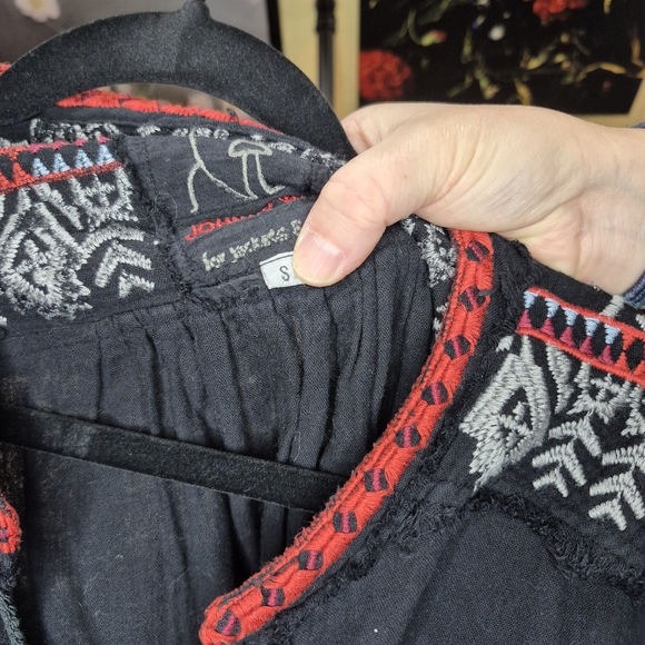 Johnny Was Black Blouse with Red and Gray Accents - Picture 5 of 10